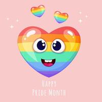 carte avec dessin animé arc en ciel sourire cœur. affiche, bannière avec lgbtq fierté mois symbole vecteur