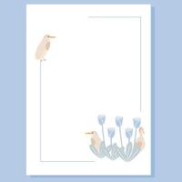 verticale carte avec doux bleu des oiseaux et fleurs vecteur