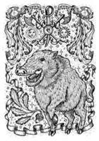 porc symbole avec héraldique arme, baroque éléments et vignette rubans.eps vecteur