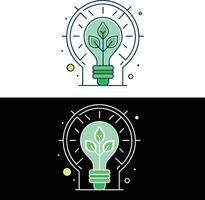 lumière ampoule avec plante à l'intérieur contour illustration bande dessinée style ampoule illustration Créatif idée logo vecteur