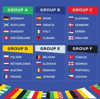 européen Football 2024 groupes drapeaux ruban équipes symbole conception abstrait européen Football nations des pays illustration vecteur