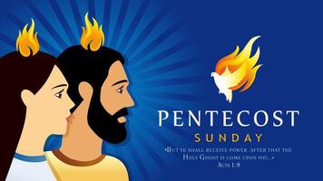 Pentecôte dimanche salutation carte concept. homme et femme avec saint esprit symbole vecteur