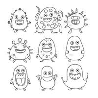 collection de mignonne microbes dans griffonnage style. main tiré art. vecteur