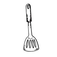 spatule pour Viande et cuisson. illustration. le spatule est main tiré dans sur une blanc Contexte dans noir. adapté pour impression sur en tissu et papier, pour conception, scrapbooking vecteur