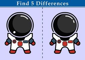 trouver 5 différences. éducatif Jeu pour les enfants. illustration de dessin animé le astronaute. éducation feuille de travail imprimable a4 taille. vecteur