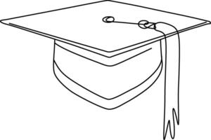 un continu ligne dessin de l'obtention du diplôme casquette, étude graduation casquette logotype icône vecteur