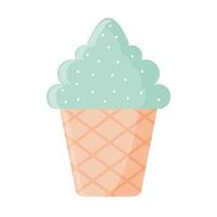 crème glacée avec une couleur verte dans un cône avec des pépites vecteur
