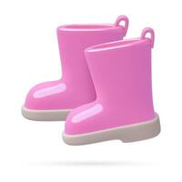 rose bébé fille pluie caoutchouc bottes mignonne 3d minimal illustration Trois dimensionnel chaussure icône vecteur