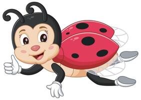 mignonne coccinelle dessin animé en volant donner une pouce en haut. animal la nature icône concept isolé prime . illustration vecteur