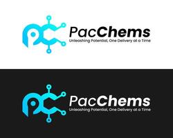 lettre PC monogramme pharmaceutique entreprise chimique logo conception. vecteur