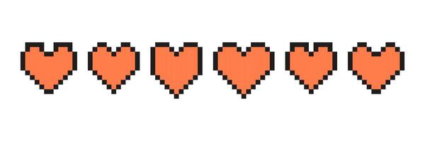 pixel cœur ensemble dans rétro style. ancien l'amour symbole, différent formes cœurs, 8 bit pixel art pour ordinateur jeu. la toile bouton. vecteur
