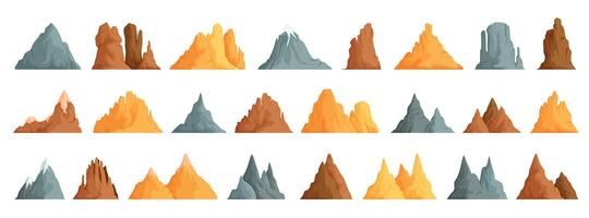 ensemble de isolé neigeux montagnes, Montagne culminer, colline, iceberg, Naturel paysage. paysage camping et randonnée. Extérieur voyage, aventure, tourisme, alpinisme conception éléments vecteur