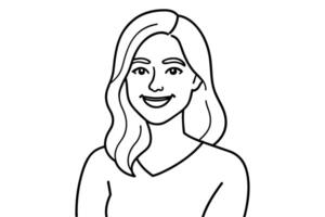 portrait de Beau souriant Jeune femme avec plié bras, ligne art vecteur