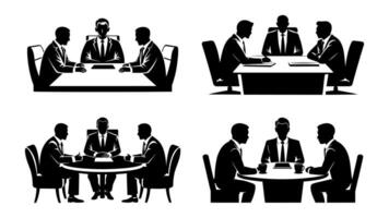 ensemble de silhouette affaires réunion illustration vecteur