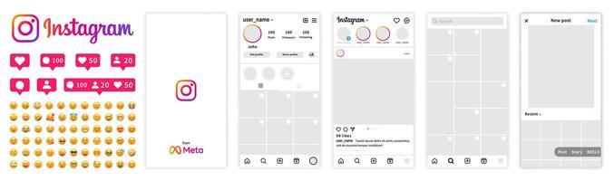instagram interface sur téléphone intelligent écran modèle. instagram maquettes. social réseau interface modèle. vecteur