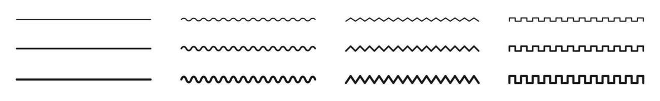 horizontal vague lignes ensemble. zig zag lignes collection. courbée lignes collection. vecteur