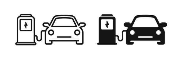 électrique voiture icône ensemble. électromobile mise en charge gare. auto accumulateur recharge. électrique voiture charge station Icônes vecteur