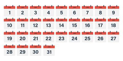 calendrier janvier mois icône ensemble vecteur