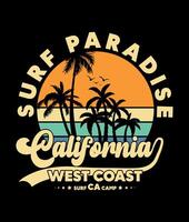 le surf paradis Californie Ouest côte le surf rétro ancien style t chemise conception surfant chemise illustration Californie t chemise meilleur unique vecteur