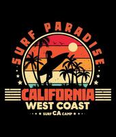 le surf paradis Californie Ouest côte le surf rétro ancien style t chemise conception surfant chemise illustration Californie t chemise meilleur unique vecteur