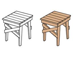 illustration de en bois tabouret. Couleur et monochrome versions. vecteur