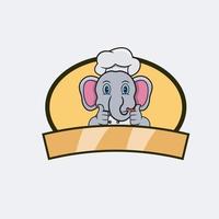 chef mignon d'éléphant et thème de cuisine. mascotte, personnage, logo, étiquette et icône. vecteur