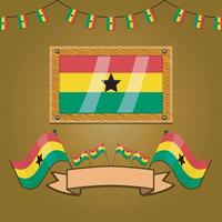 drapeaux du ghana sur cadre bois, étiquette vecteur