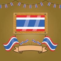 drapeaux de la thaïlande sur cadre bois, étiquette vecteur