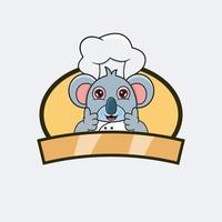 chef mignon de koala et thème de cuisine. mascotte, personnage, logo, étiquette et icône. vecteur