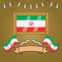 drapeaux iraniens sur cadre bois, étiquette vecteur