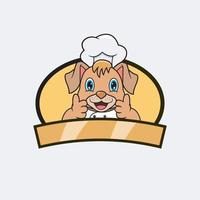 chef de chien mignon et thème de cuisine. mascotte, personnage, logo, étiquette et icône. vecteur