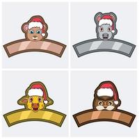 définir le personnage de tête d'animaux mignons. pour le logo, l'icône et l'étiquette avec un chapeau de Noël. ours, âne, girafe et pingouin. vecteur