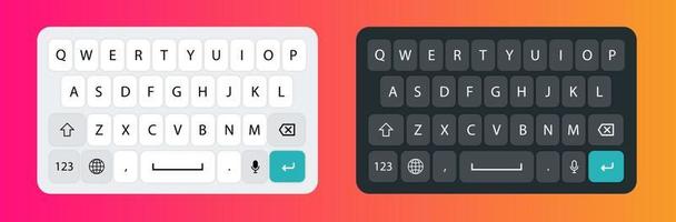 clavier du smartphone en mode clair et sombre. boutons de l'alphabet du clavier dans un style plat moderne. clavier de smartphone à écran avec des couleurs noir et blanc. vecteur