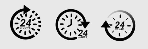 Flèche d'horloge de 24 heures. temps de travail du symbole. délai de livraison et de service isolé sur fond blanc. illustration d'icône de vecteur. vecteur