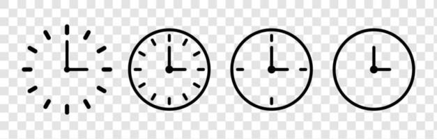 icônes d'horloge dans le style de ligne mince. ensemble de vecteurs d'icône de temps. collection de signes d'illustration d'horloge. montre le symbole. vecteur