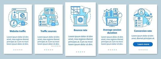 écran de page d'application mobile d'intégration du trafic du site Web avec des concepts linéaires. analyse du taux de conversion des ventes. Instructions pas à pas pour les mesures smm. modèle vectoriel ux, ui, gui avec illustrations