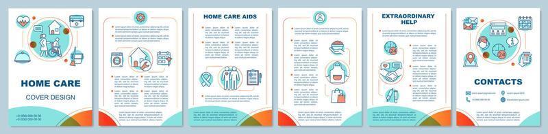 mise en page du modèle de brochure sur les soins de santé à domicile. aide à la vie. aide médicale, nettoyage. conception d'impression de dépliants, illustrations linéaires. mises en page vectorielles pour magazines, rapports annuels, affiches publicitaires vecteur