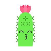 icône de couleur grandissime design plat cactus hérisson. cactus avec visage embrassant. echinopsis aux yeux souriants et fleur. cactus sauvages. plante heureuse. plante d'intérieur succulente. illustration vectorielle vecteur