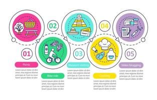 activités familiales avec modèle d'infographie vectorielle pour enfants. élément de conception de présentation d'entreprise. visualisation des données avec cinq étapes et options. chronologie du processus. disposition du flux de travail avec des icônes linéaires vecteur