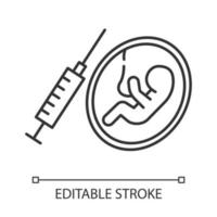 icône linéaire d'avortement forcé. grossesse non désirée. bébé dans le ventre de sa mère. contrôle des naissances. opération chirurgicale. illustration de la ligne mince. symbole de contour. dessin de contour isolé de vecteur. trait modifiable vecteur