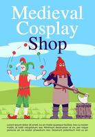 modèle de brochure de magasin de cosplay médiéval. dépliant de magasin de costumes d'âge moyen, livret, concept de dépliant avec des illustrations à plat. mise en page vectorielle pour le magazine. invitation publicitaire avec espace texte vecteur