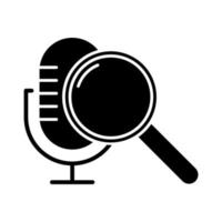 icône de glyphe de commande de recherche vocale. demande sonore. microphone et loupe. enregistreur de son, équipement de musique, loupe. symbole de silhouette. espace négatif. illustration vectorielle isolée vecteur