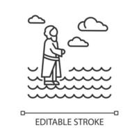 Jésus marchant sur l'icône linéaire de l'eau. miracles de jésus-christ. nouveau Testament. récit biblique. illustration de la ligne mince. symbole de contour. dessin de contour isolé de vecteur. trait modifiable vecteur