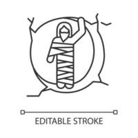 élévation de l'icône linéaire de lazare. christ résurrection du tombeau. homme en linceul à l'entrée de la grotte. résurrection. illustration de la ligne mince. symbole de contour. dessin de contour isolé de vecteur. trait modifiable vecteur