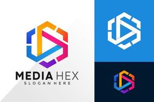 modèle de vecteur de conception de logo hexa media play