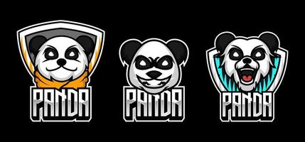 ensemble de conception de logo de mascotte panda e-sport vecteur