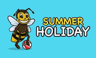 modèle de bannière de vacances d'été mignon abeille avec ballon vecteur