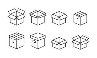 jeu d'icônes décrit de la boîte ouverte. adapté à l'élément de conception d'objets industriels, de fret et d'emballage de livraison. vecteur