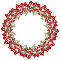 couronne d'amanite, nribs rouge vif avec des taches lumineuses sous la forme d'un cadre décoratif rond pour le design vecteur