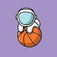 astronaute mignon sur illustration de basket ball vecteur